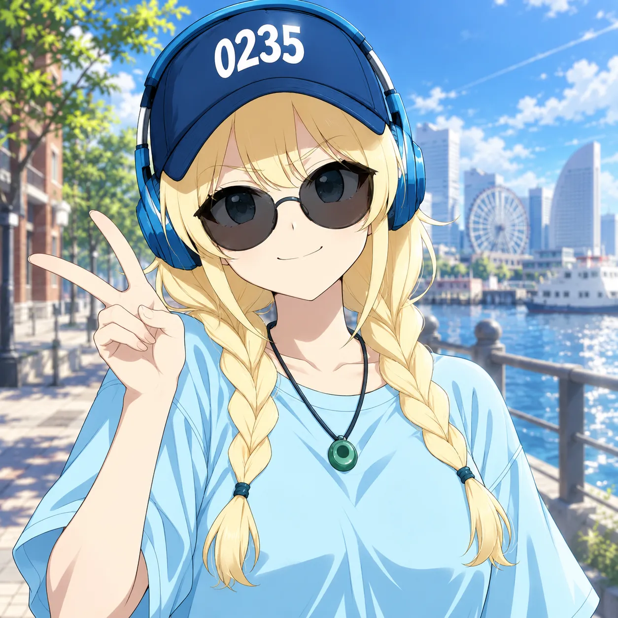 街角でピースする花音
