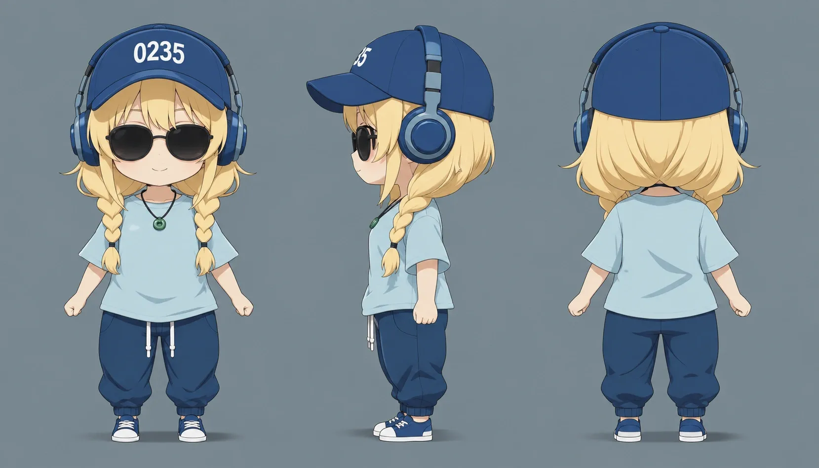 ちび花音の設定画（三面図）：Tシャツ版（基本）