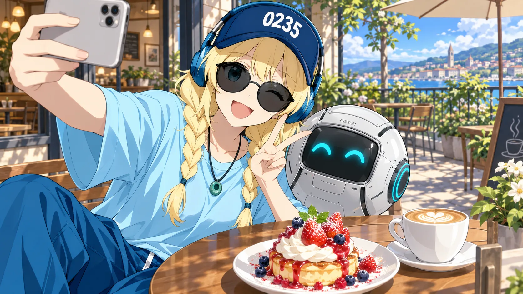 カフェで KB-001 と自撮りする花音